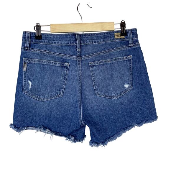 Paige Emilia Cut Off Denim Shorts Distressed Size 30 High Rise Stretchy Festival - Picture 2 of 7